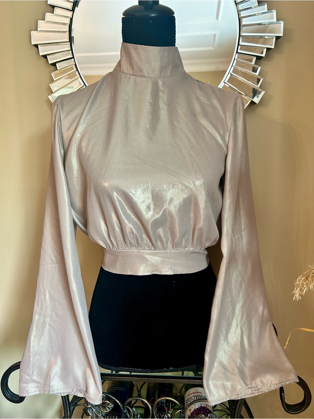 Metallic Taupe Open Back Top